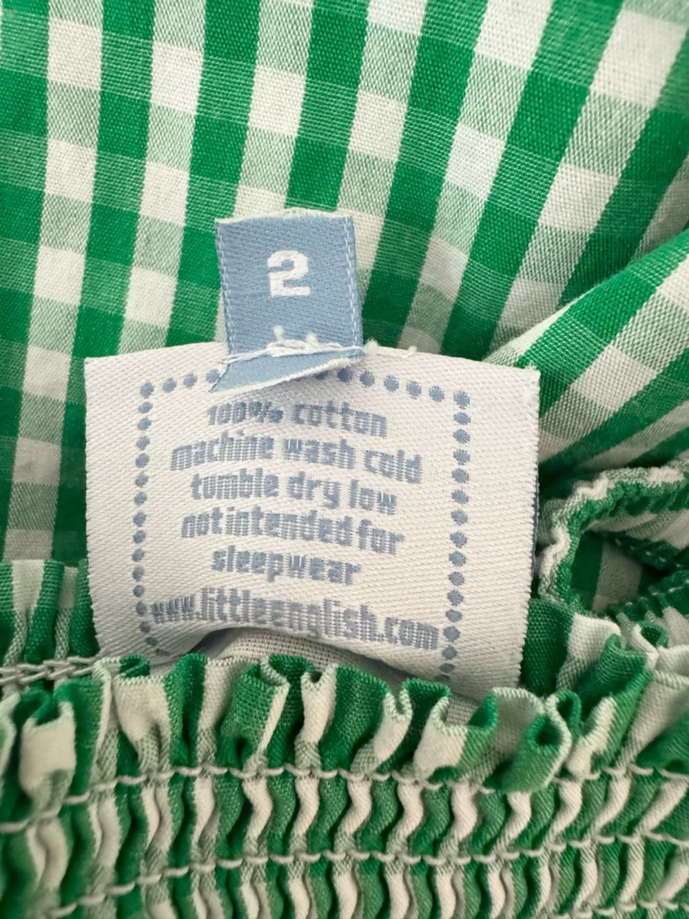 Little English Green Gingham Smocked Sundress with Ruffle Hem, Size 5 - Picture 9 of 10